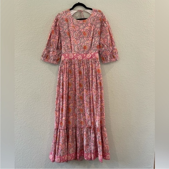 "Rosewater Reverie" Madison Mathews Boho Maxi Dress Backless Cotton Dress Large - Picture 3 of 14